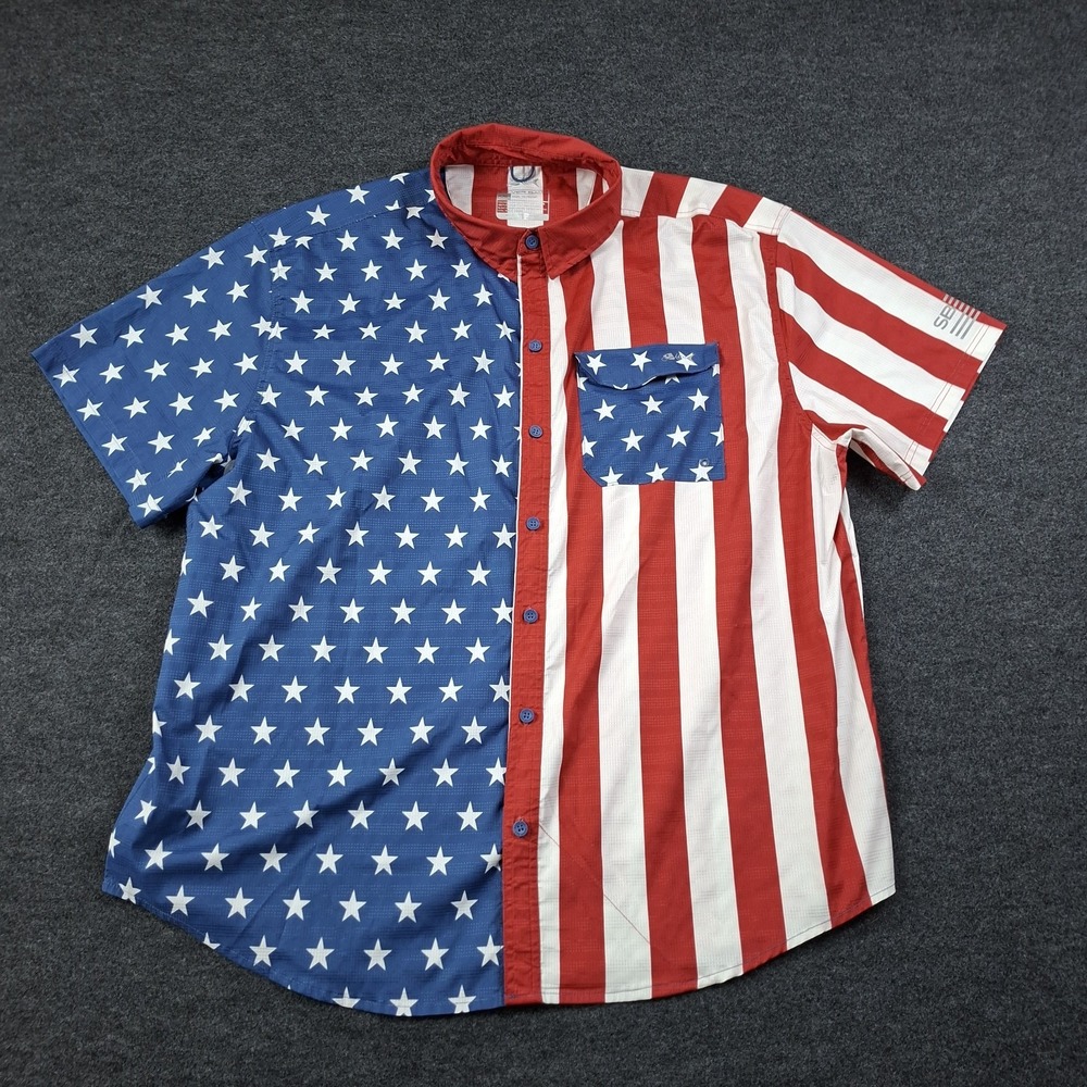 Silver Bait Mens 2X Patriotic Fishing Shirt Americana Flag Fish Short Sleeve